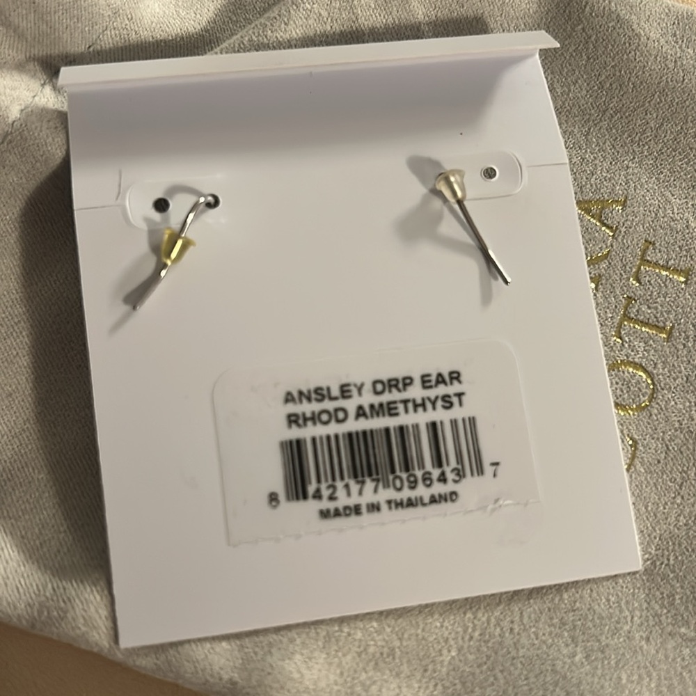 Kendra Scott Ansley Heart Rhod Amethyst Silver Drop Earrings NWT card & pouch - Picture 5 of 5